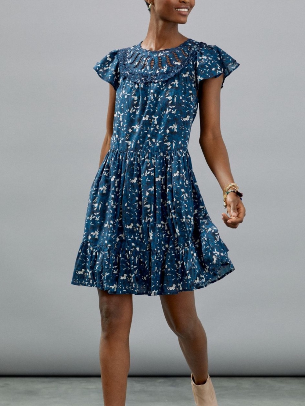 Blue Anthropologie Othilia Blue Floral Cotton Dress 1x